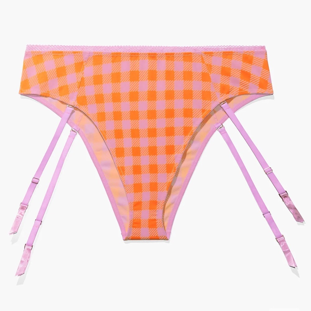 NWT Savage X Fenty GINGHAM REMIX HIGH-WAIST CHEEKY PANTY GARTER CHECK'D OUT sexy